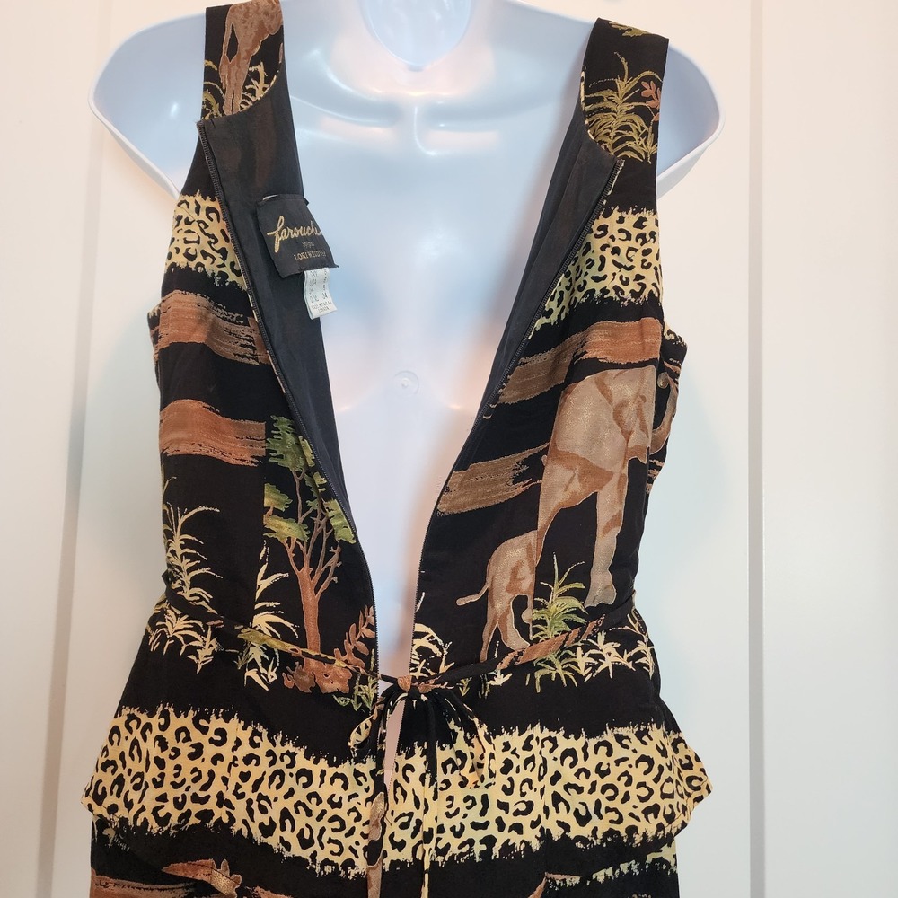 Vintage 90s Safari Maxi Dress S 6 Elephant Leopard Giraffe Mob Layered Phoebe - Picture 8 of 16